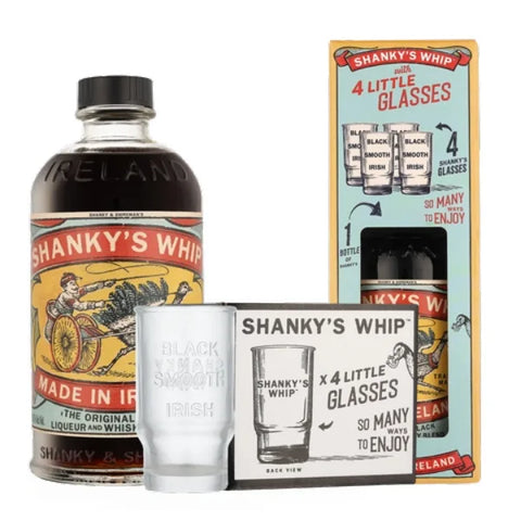 Shanky's Whip Whiskey Liqueur with 4 Shot Glasses
